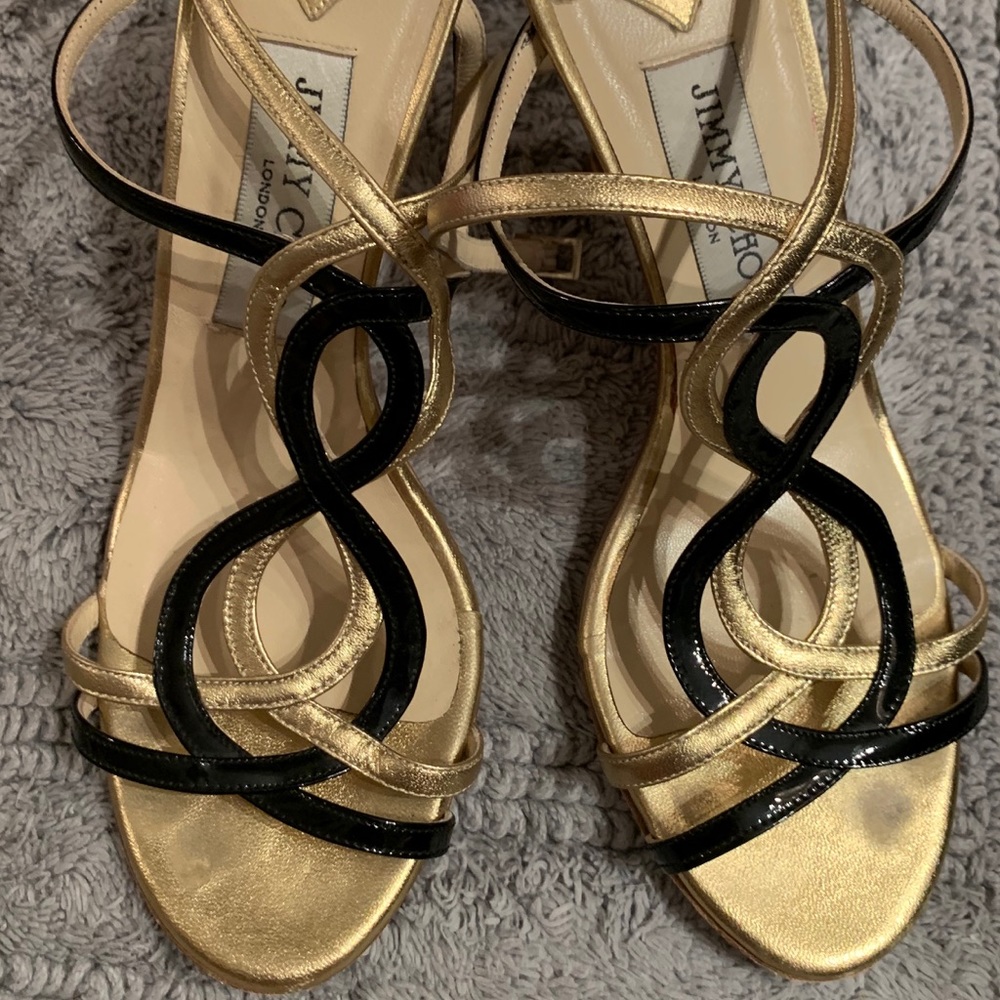 Authentic Jimmy Choo black and gold heels
